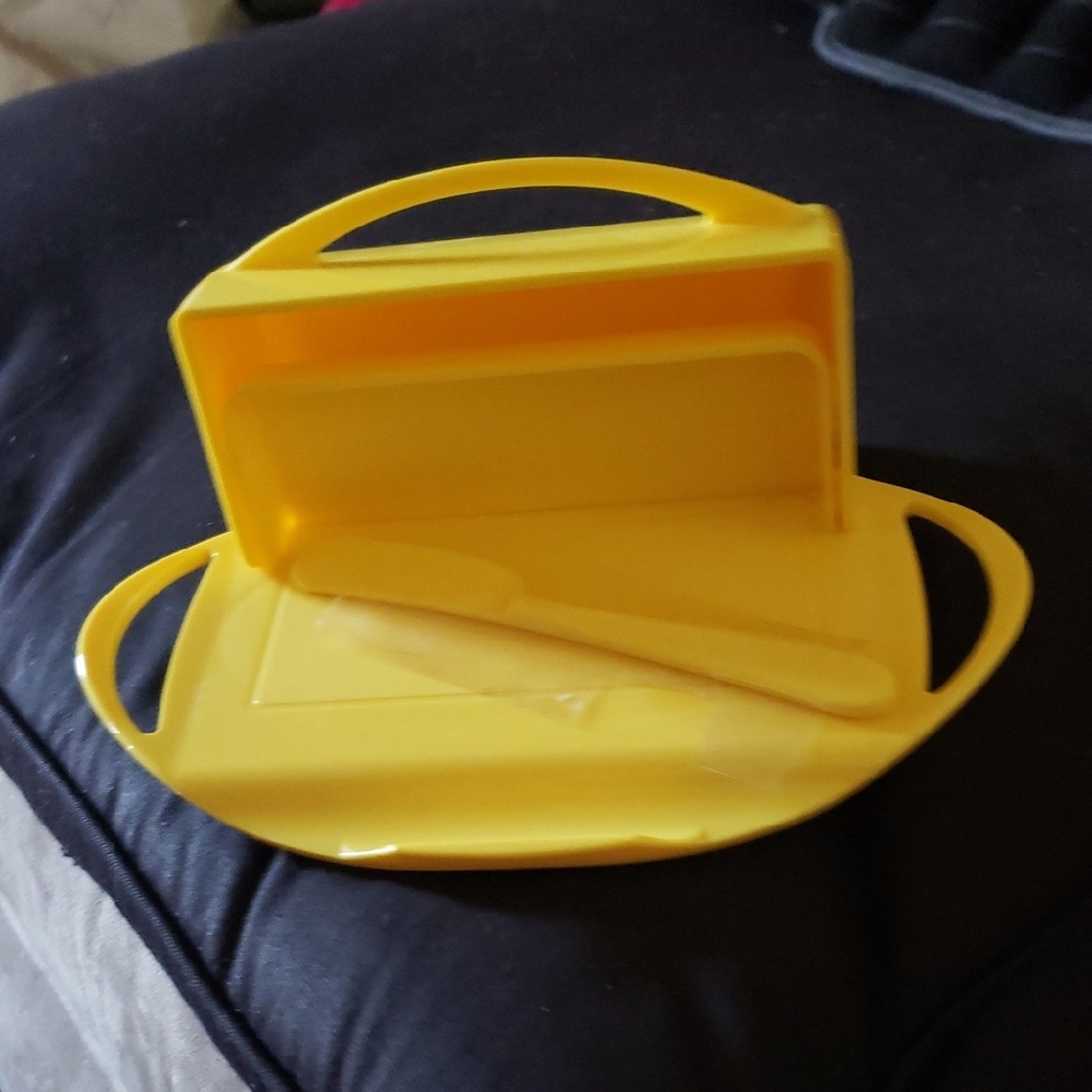 Yellow Butter Dish with Spreader. Unique.